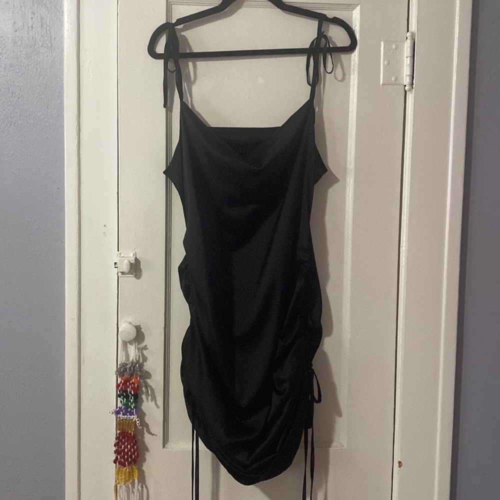 Ruched Black Slip Dress